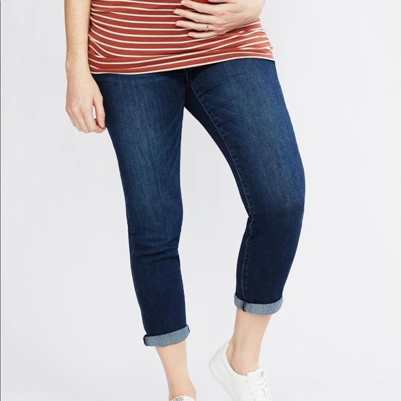 Indigo Blue Side Panel Crop Maternity Jeans NWT Z - Picture 15 of 16